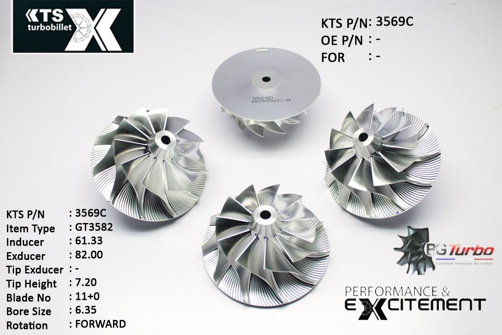 Turbo ROUE FORGÉE MFS PERFORMANCE - 11+0 PALES - INDUCER : 61,33 - EXDUCER : 82 - TYPE : GT3582ANGLE : 60° - ROTATION : Forward - SUPER BACK : 2 - BORE SIZE : 6,35

